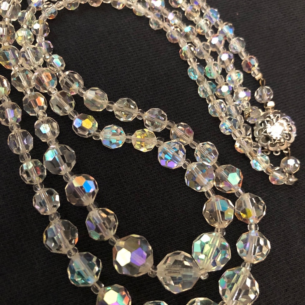 Vintage Antique Double Strand Aurora Borealis Glass/ Quartz Necklace Choker